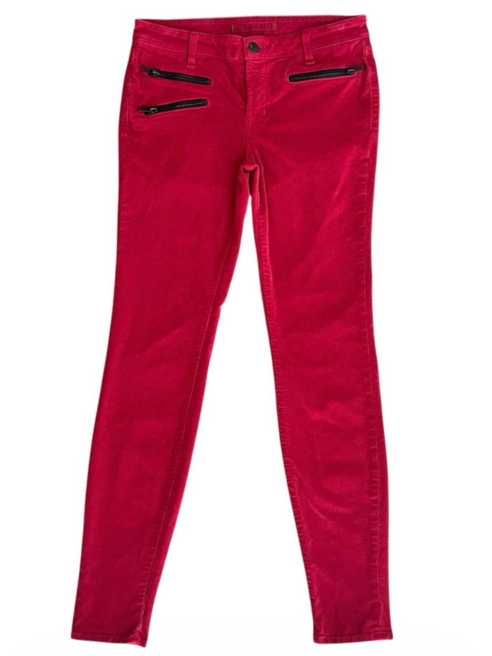 J Brand Great Red Corduroy Skinny Black Zippers Low Rise Ankle Zoey Pants 27